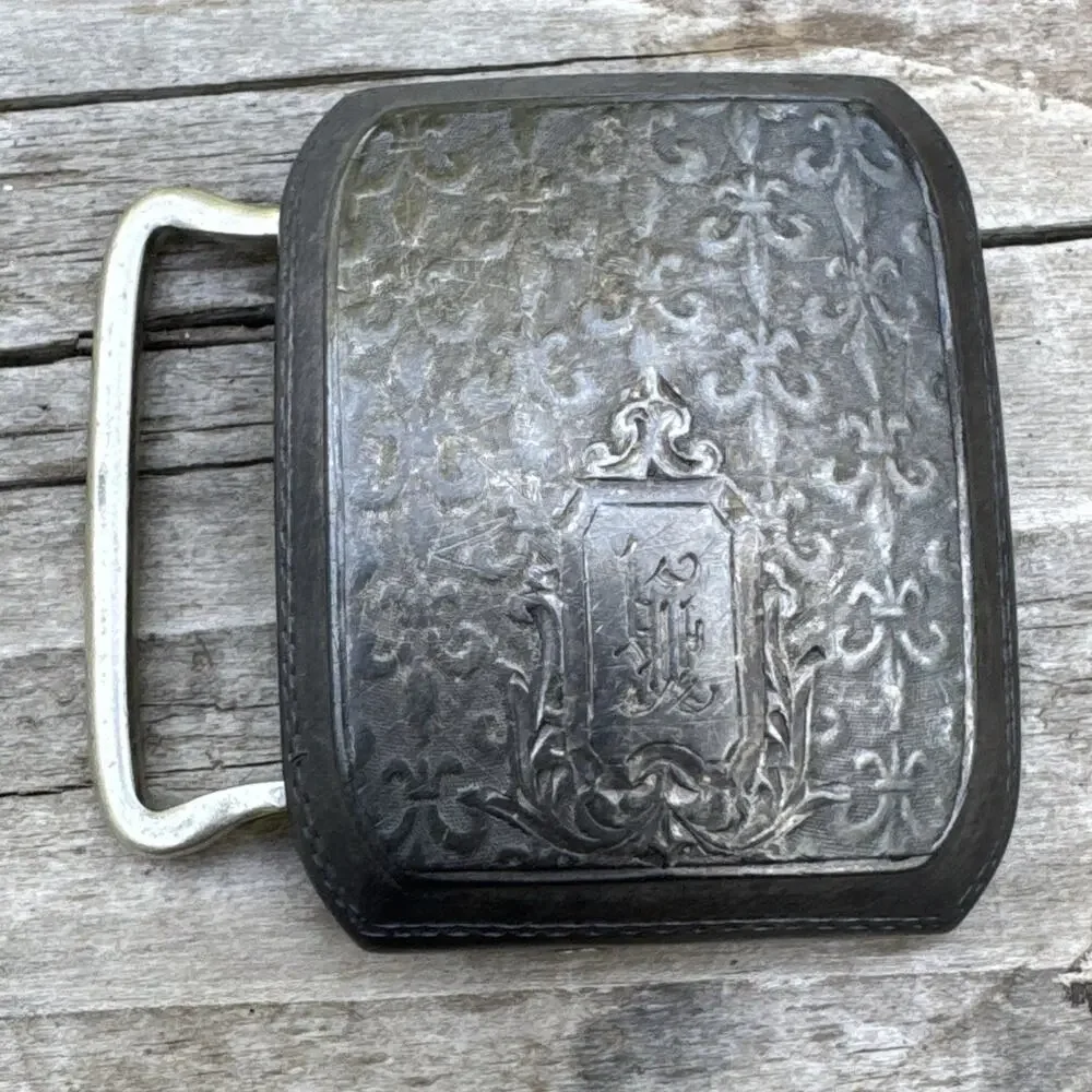 Vtg Art Deco WADSWORTH Quality Flour De Lis Sterling Silver Belt Buckle Monogram